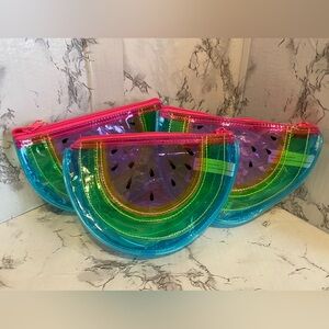 NWT, Claire’s LOT of 3 Clear Colorful Watermelon Slice Pouches Makeup Bag